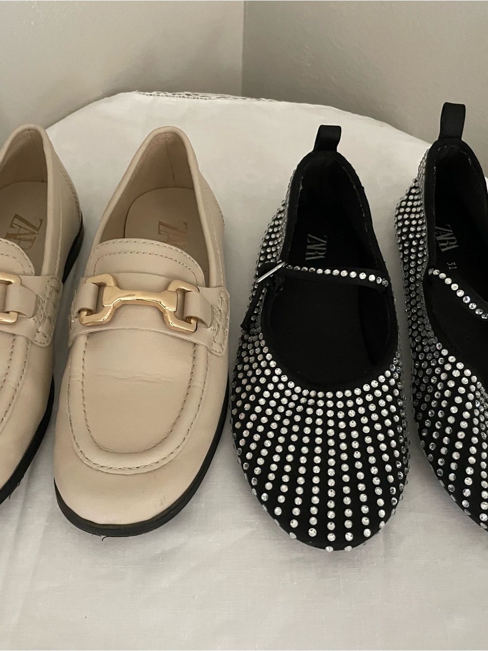 Zara Girls Shoes Sz 31 13.5 Black Rhinestone Mary Jane Flats Horsebit Loafers